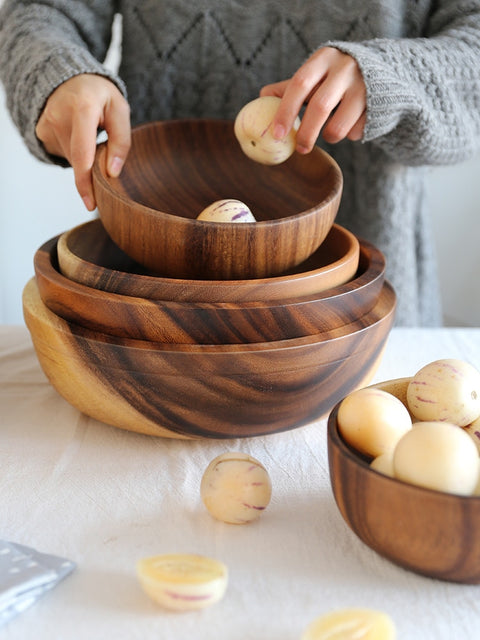 5 Piece Round Wooden Bowl Set