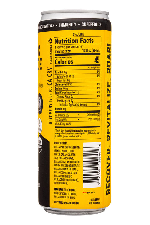 Golden Tiger Turmeric Lemonade Sparkling Energy - 12 fl oz