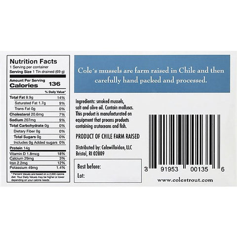 Cole's Smoked Mussels in Olive Oil - 3.7 oz