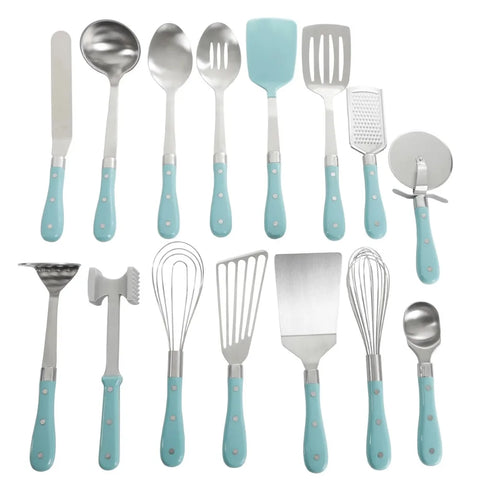 The Pioneer Woman 15 Pc Frontier Teal Blue Kitchen Tool Utensil Kitchen Set