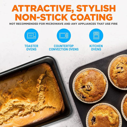 NutriChef Carbon Steel Nonstick Stackable 8 -Piece Baking Set Brown