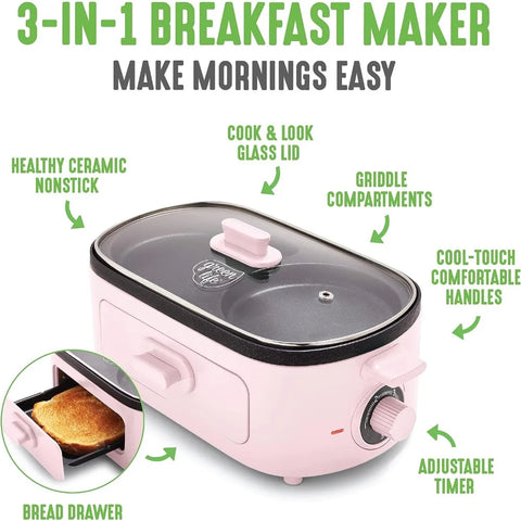 GreenLife 3-in-1 Breakfast Maker Station Pink