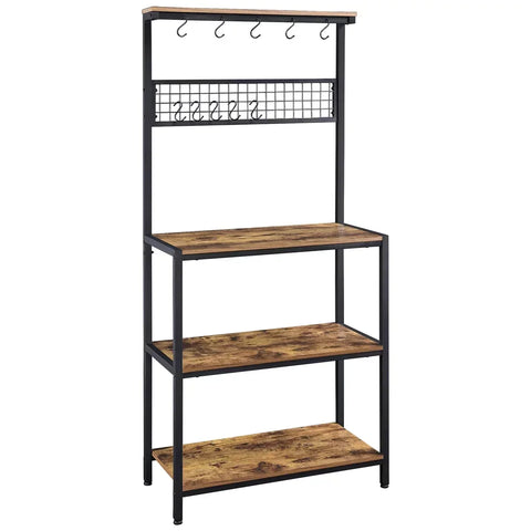 Alden Design 67" Wooden Kitchen Bakers Rack with 4 Storage Shelves & 10 Hooks Rustic Brown