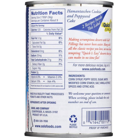 Solo Poppy Seed Filling For Cake & Pastry - 12.5 oz