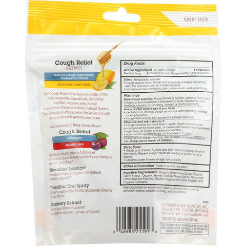 Quantum Cough Relief Lozenges Lemon and Honey - 18 ct