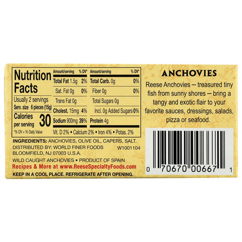 Reese Rolled Fillets of Anchovies with Capers in Olive Oil - 2 oz