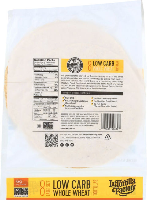 La Tortilla Factory Low Carb Whole Wheat Tortillas Large - 17.5 oz.