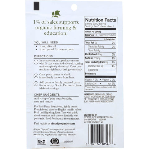 Simply Organic Sweet Basil Pesto Sauce Mix- 0.53 oz