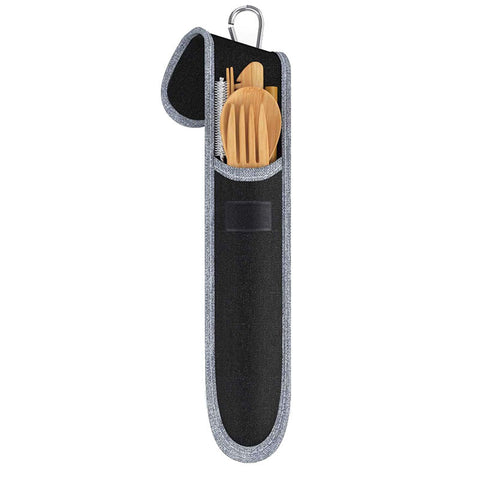 Portable Travel Bamboo Cutlery Set With Stainless Steel Straw