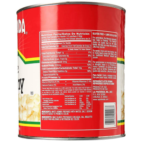 La Preferida White Hominy - 108 oz