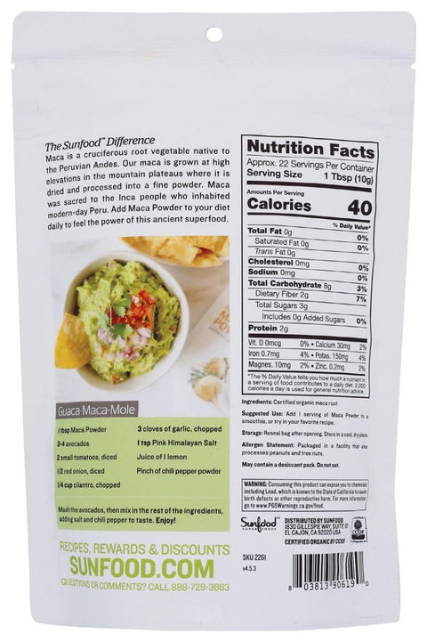 SunFood SuperFood Organic Maca Powder - 8 oz