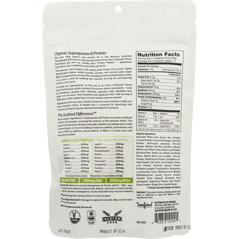 Sunfood Superfoods Organic Supergreens And Protein - 8 oz