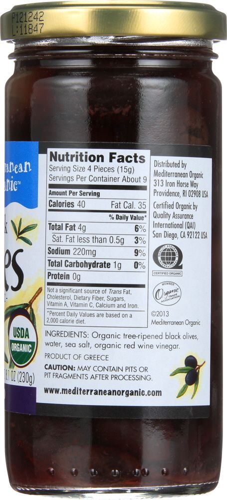 Mediterranean Organics Ripe Black Olives Pitted - 9 oz