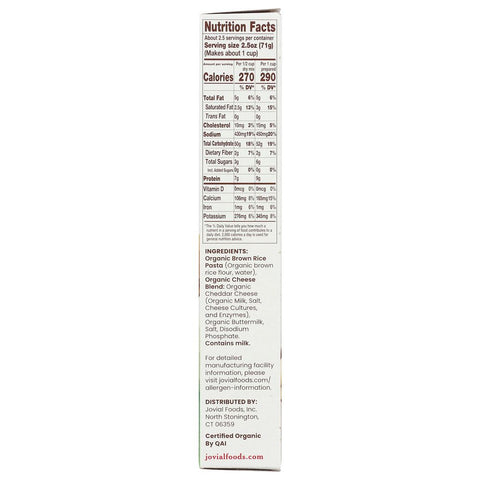 Jovial Organic Gluten Free Mac & Cheese White Cheddar- 6 oz