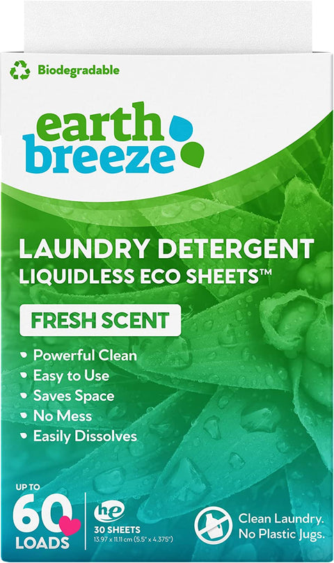 Earth Breeze Laundry Detergent Eco Sheets Fresh Scent - 60 ct