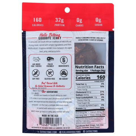 Kalahari Biltong Thinly Sliced Beef Peri Peri Flavor - 2 oz