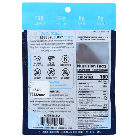 Kalahari Biltong Thinly Sliced Beef Garlic - 2 oz