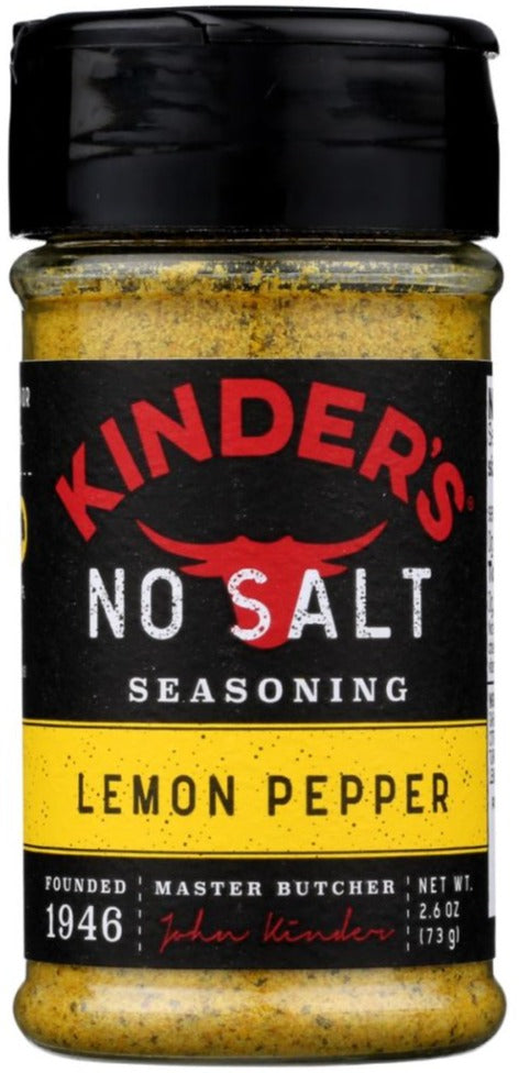 Kinder's No Salt Lemon Pepper Seasoning - 2.6 oz | kinders no salt seasoning | kinders salt free seasoning | kinders no salt lemon pepper | Pantryway