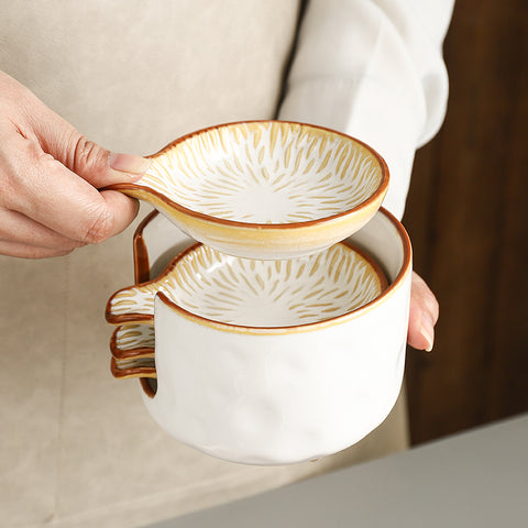 Japanese Style Ceramic Spice Dishes With Storage Holder
