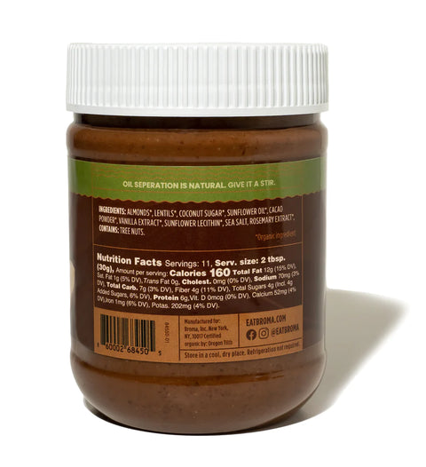 Broma Dark Chocolate Almond And Lentil Butter Original - 12 oz
