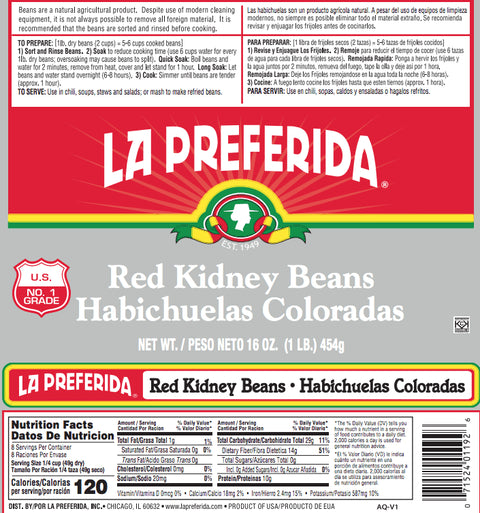 La Preferida Red Kidney Beans Habichuelas Coloradas - 16 oz