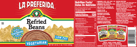 La Preferida Low Fat Vegetarian Refried Beans - 30 oz