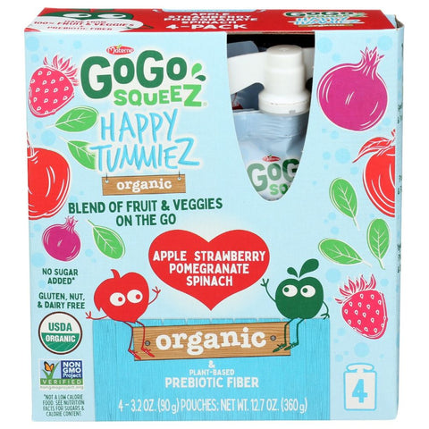 GoGo Squeez Happy Tummiez Organic Apple Strawberry Pomegranate Spinach - 4 pk | Pantryway