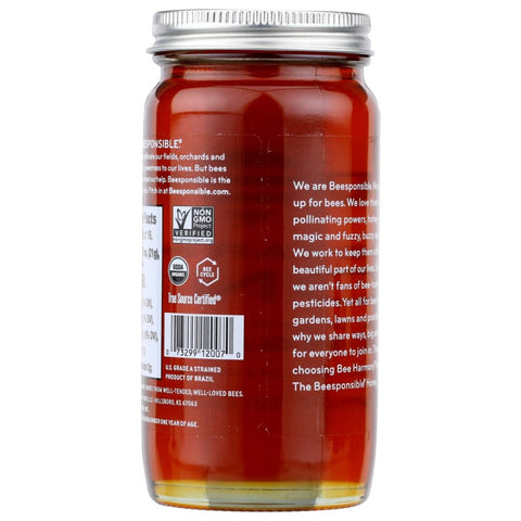 Bee Harmony Honey Eucalyptus Raw Organic- 12 oz