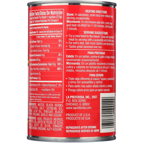 La Preferida Black Bean Soup Sopa De Frijoles Negros - 15 oz