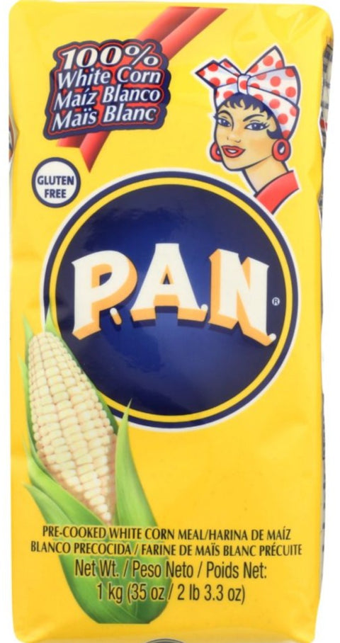 Pan Harinia Pre Cooked White Corn Meal - 35.27 oz | precooked cornmeal | pan precooked white cornmeal | pan pre cooked corn meal | harina pan cornmeal | harina pan white corn flour | pan precooked corn flour | harina pan corn flour | white precooked cornmeal | pan pre cooked white maize meal | corn meal harina pan