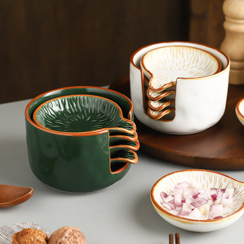 Japanese Style Ceramic Spice Dishes With Storage Holder