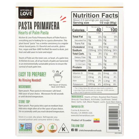 Kitchen And Love Pasta Primavera Heart Of Palm Pasta - 8 oz