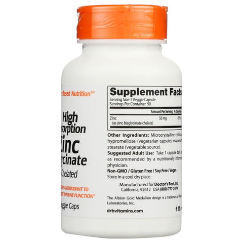 Doctor's Best High Absorption Zinc Bisglycinate 50mg - 90 ct