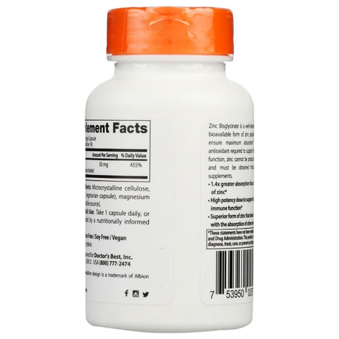 Doctor's Best High Absorption Zinc Bisglycinate 50mg - 90 ct