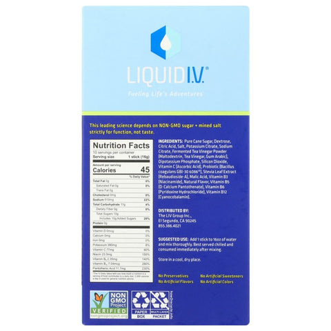 Liquid IV Tart Green Apple Hydration Multiplier Plus Probiotic Kombucha Drink Mix - 10 Count Box - 5.64 oz