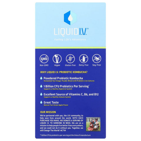Liquid IV Tart Green Apple Hydration Multiplier Plus Probiotic Kombucha Drink Mix - 10 Count Box - 5.64 oz