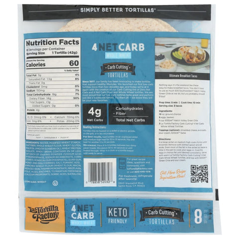 La Tortilla Factory Whole Wheat Carb Cutting Tortillas - 11.85 oz