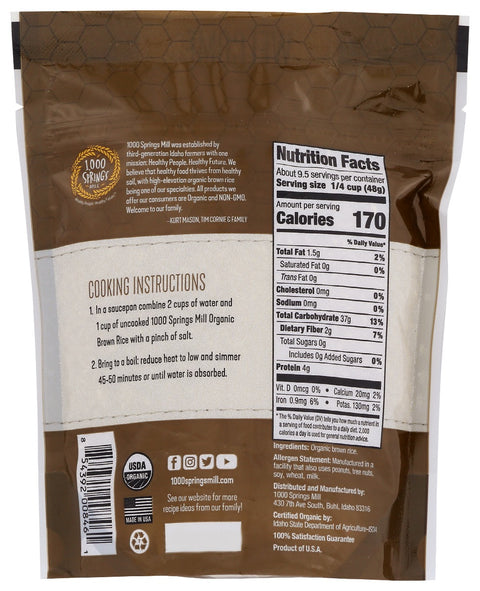 1000 Springs Mill Organic Brown Rice - 16 oz.