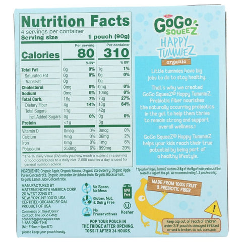 GoGo Squeez Happy Tummiez Organic Apple Banana Strawberry - 4 pk