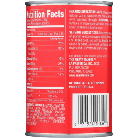 La Preferida Beef And Pork Tamales With Sauce - 15 oz