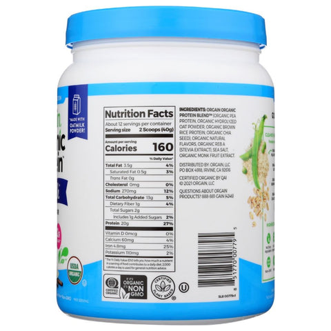 Orgain Organic Plant Based Protein Oatmilk Protein Powder Vanilla -16.9 oz