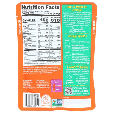 Somos Chipotle Refried Black Beans - 10 oz