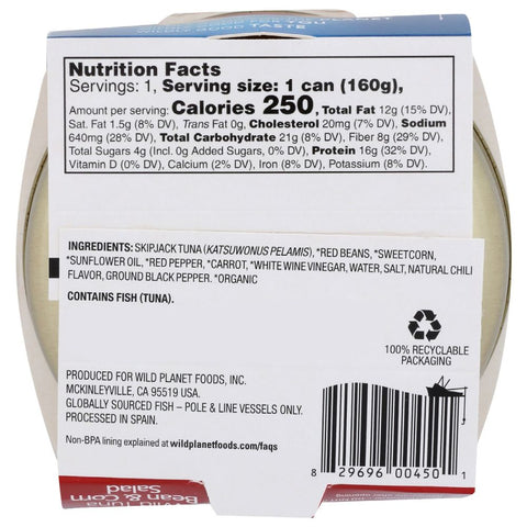 Wild Planet Wild Tuna Bean and Corn Salad Ready To Eat Meal - 5.6 oz
