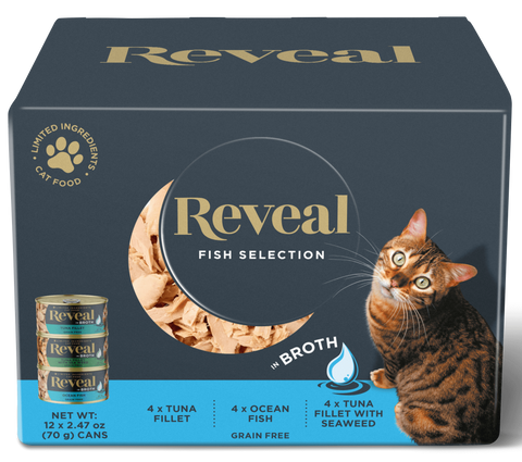 Reveal Fish Selection In Broth Variety Pack - 12 pk | reveal cat food | reveal wet cat food | reveal in broth cat food | Pantryway