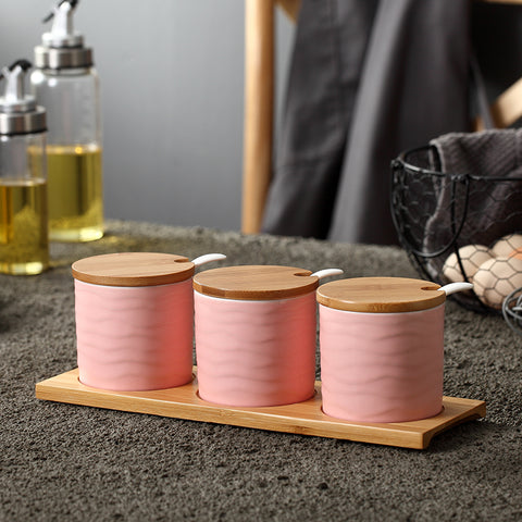 Three Japanese Style Ceramic Seasoning Jars