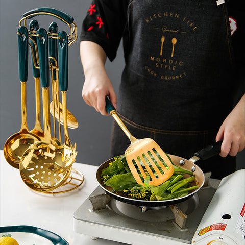 Stainless Steel Gold Kitchen Utensil 7 Pc Set