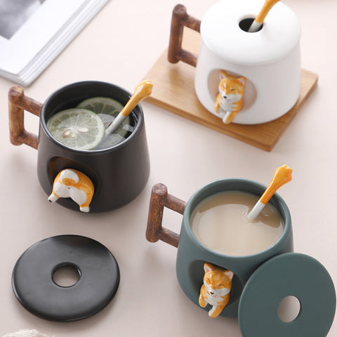 Corgi Lover Ceramic Mug With Lid And Stirring Stick