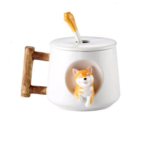 Corgi Lover Ceramic Mug With Lid And Stirring Stick