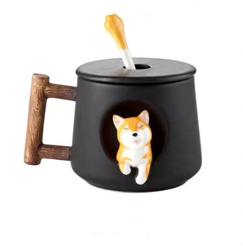 Corgi Lover Ceramic Mug With Lid And Stirring Stick