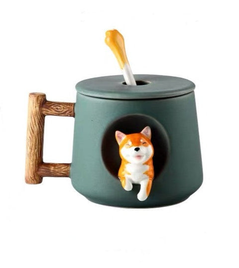 Corgi Lover Ceramic Mug With Lid And Stirring Stick